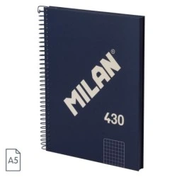 Milan Serie 1918 Spiral Notebook Format A5 Grid 5x5mm - 80 Sheets of 95 gr/m2 - Micro-perforated, 2 Holes - Color Blue