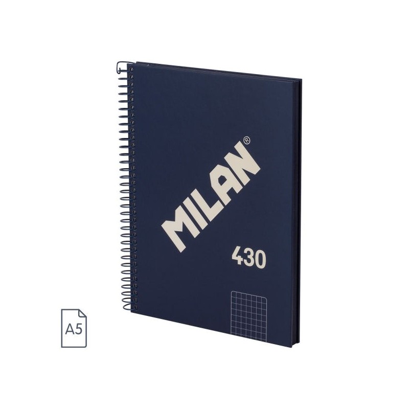 Caderno Espiral Milan Serie 1918 Formato A5 Grelha 5x5mm - 80 Folhas de 95 gr/m2 - Microperfurado, 2 Furos - Cor Azul