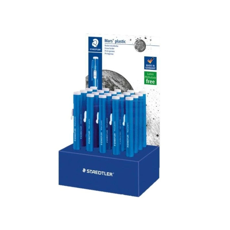 Staedtler Mars Plastic 528 50 Display with 20 Pencil-Shaped Pencil Holders - With Cursor to Slide the Rubber - Without