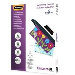 Fellowes Pack of 100 A3 Glossy Laminating Sleeves - 80 Microns - High Quality - Transparent