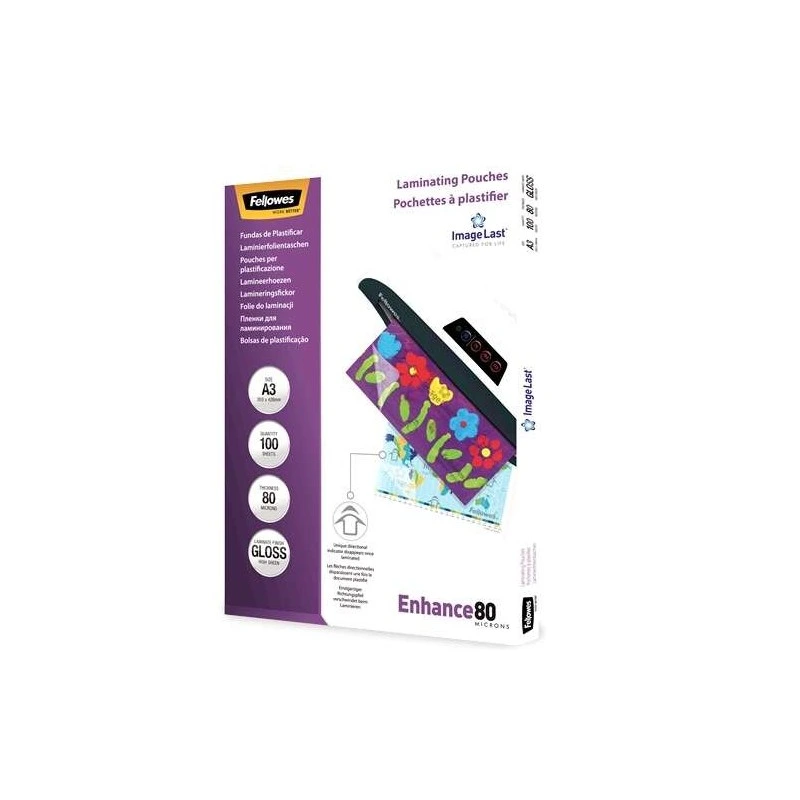 Fellowes Pack de 100 Pochettes de Plastification Brillantes A3 - 80 Microns - Haute Qualité - Transparentes