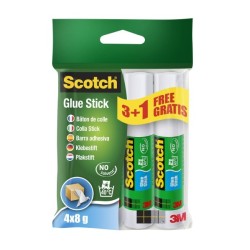 Scotch Pack de 4 Pegamentos en Barra Adhesivo Solido - 8gr por Unidad - Promocion 3 Barras + 1 Gratis - Color Transparente