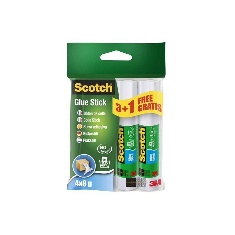 Scotch Pack de 4 Pegamentos en Barra Adhesivo Solido - 8gr por Unidad - Promocion 3 Barras + 1 Gratis - Color Transparente