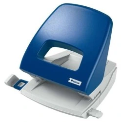 Furador Petrus 85 - Até 25 folhas - Marcas de formato - Esvaziamento fácil - Furadores de 5,5 mm - Cor azul