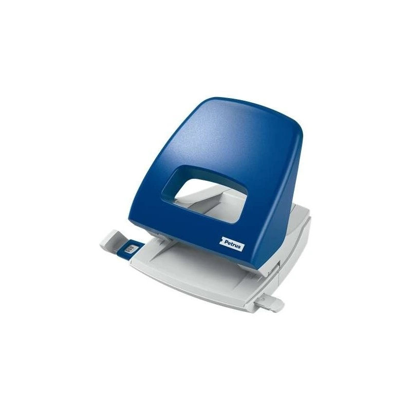 Furador Petrus 85 - Até 25 folhas - Marcas de formato - Esvaziamento fácil - Furadores de 5,5 mm - Cor azul