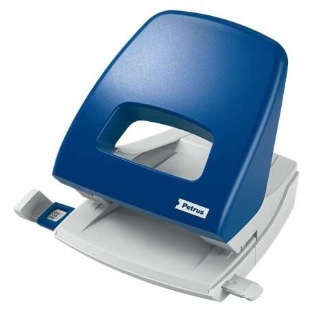 Furador Petrus 85 - Até 25 folhas - Marcas de formato - Esvaziamento fácil - Furadores de 5,5 mm - Cor azul