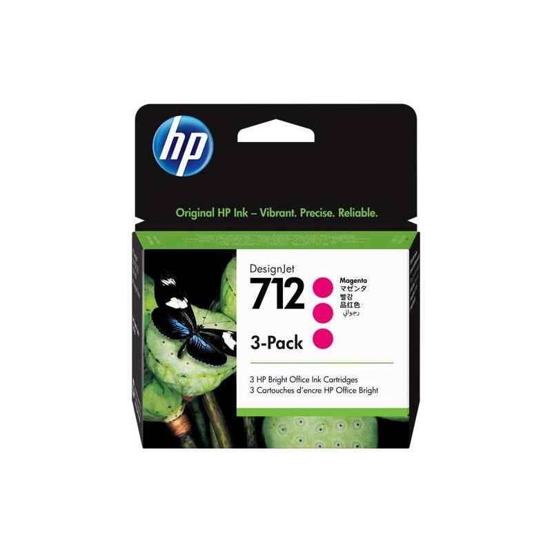 HP 712 Magenta Pack of 3 Original Ink Cartridges - 3ED78A