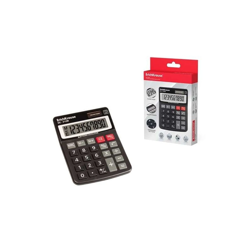 Erichkrause DC-310N Calculadora de Sobremesa con Pantalla LCD de 10 Digitos - Funciones de Calculo Avanzadas - Alimentacion