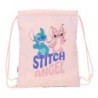 Bolsa Plana Safta Stitch Ohana - Bolso com Zíper - Fecho com Cordão - 3L - 260x10x340mm - Cor Rosa Pastel