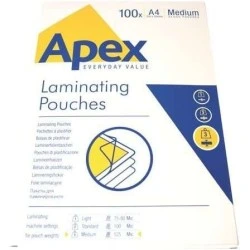 Fellowes Pack of 100 Glossy Laminating Sleeves A4 - 125 Microns - Water Resistant - Transparent