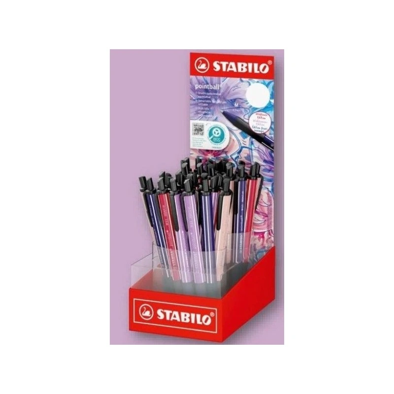 Stabilo Pointball Naturecolors Wildflower Display with 38 Retractable Pens - 0,5mm Stroke - Made with 87% Bioplastic - Non-Slip