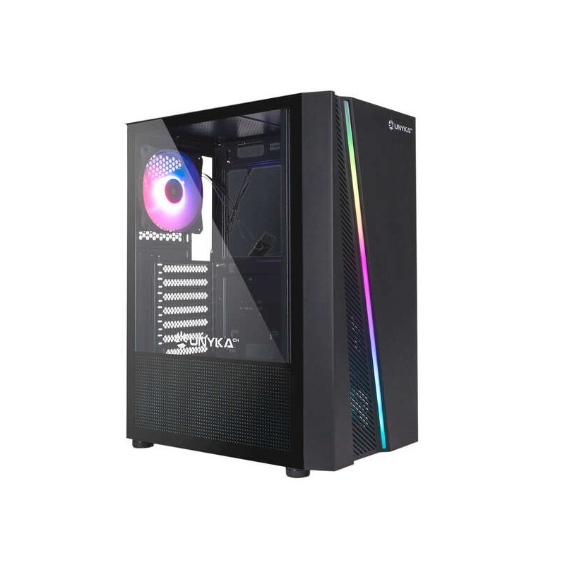 Unykach Glayze Caja Torre ATX - Iluminacion ARGB - Lateral Cristal Templado - USB-A 2.0/3.2 y Audio - 1 Ventilador 120mm RGB