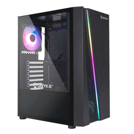 Unykach Glayze Caja Torre ATX - Iluminacion ARGB - Lateral Cristal Templado - USB-A 2.0/3.2 y Audio - 1 Ventilador 120mm RGB