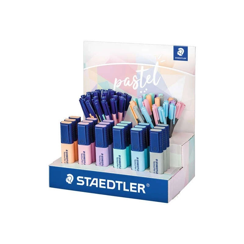 Présentoir Staedtler avec 78 marqueurs pastel - Modèles Textsurfer Classic, Triplus, Triplus Fineliner - Couleurs assorties