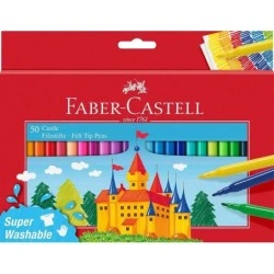 Faber-Castell Castle Pacote de 50 marcadores - tinta lavável à base de água - cores sortidas