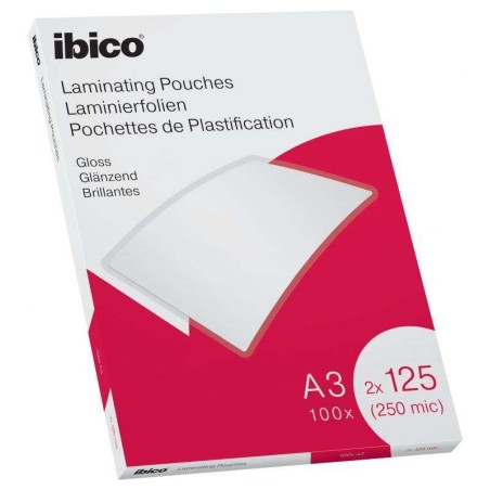 Ibico Box of 100 Gloss A3 125 Micron Laminating Sheets - High Gloss Crystalline Finish - Transparent