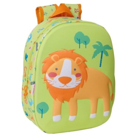 Mochila Safta Leon 3D - Porta Garrafa - Ombreiras Acolchoadas - Alça Superior - Leve e Durável - Cor Verde Claro