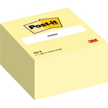 Cube Post-It de 450 Notes Autocollantes Repositionnables - Forme Carrée - 76x76mm - Couleur Jaune Clair