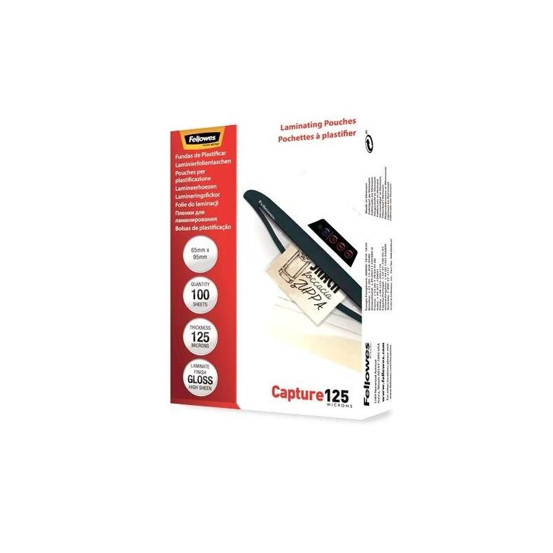 Fellowes Pack of 125 Sleeves for Laminating Glossy Cards 65 x 95 mm - 125 Microns - High Quality - Transparent