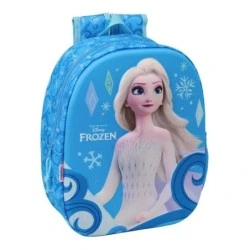 Mochila Safta Frozen 3D - Luzes LED - Porta Garrafa - Ombreiras Acolchoadas - Alça Superior - 8,64L - 270x100x330mm - Cor Azul