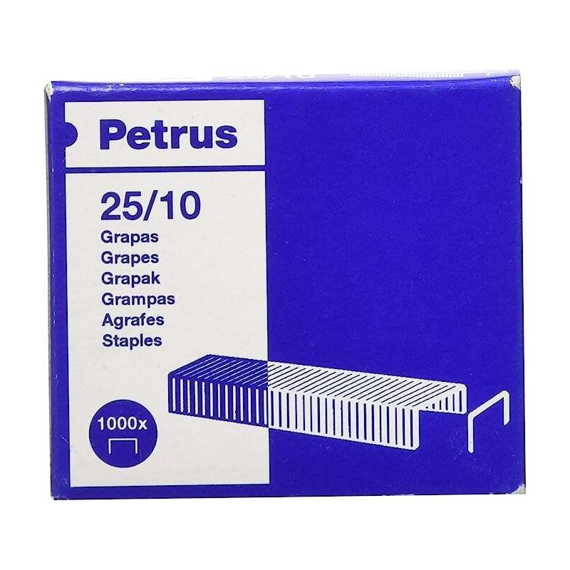 Petrus Boite de 1000 Agrafes Galvanisées 25/10 - Jusqu'à 60 Feuilles - Goupille 10mm