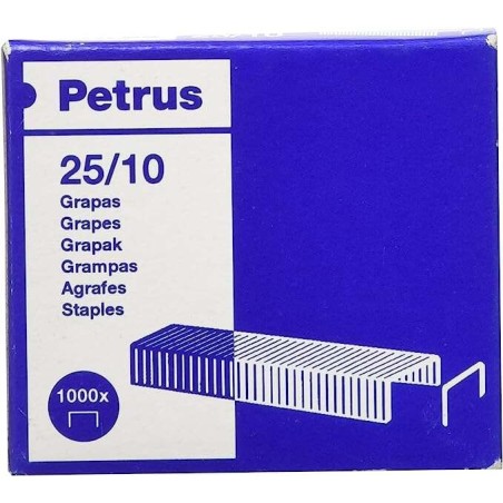 Petrus Boite de 1000 Agrafes Galvanisées 25/10 - Jusqu'à 60 Feuilles - Goupille 10mm