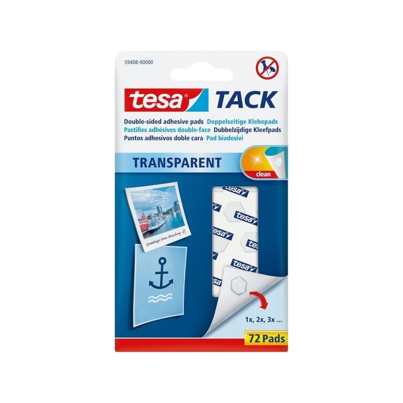 Tesa Tesatack Pack de 72 Puntos Adhesivos de Doble Cara - Fuertes y Limpias - Transparentes