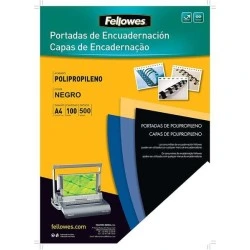 Fellowes Pack de 100 Couvertures A4 en Polypropylène - 500 Microns - Finition de Qualité - Couleur Noir