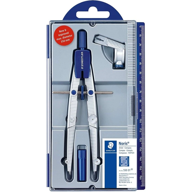 Bússola de precisão Staedtler Noris 550 01 - Agulha e mina intercambiáveis ​​- Mecanismo de ajuste rápido