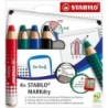 Stabilo MARKdry Pacote de 4 marcadores de quadro branco + afia-lápis + pano de limpeza - Mina XXL 10mm - Madeira 100%