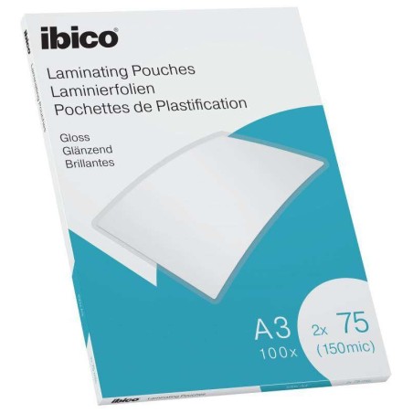 Ibico Box of 100 Gloss A3 75 Micron Laminating Sheets - High Gloss Crystalline Finish - Transparent Color