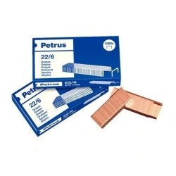 Petrus Pack of 4 Boxes of 1000 22/6 Copper-Plated Staples - Up to 30 Sheets - 6mm Pin