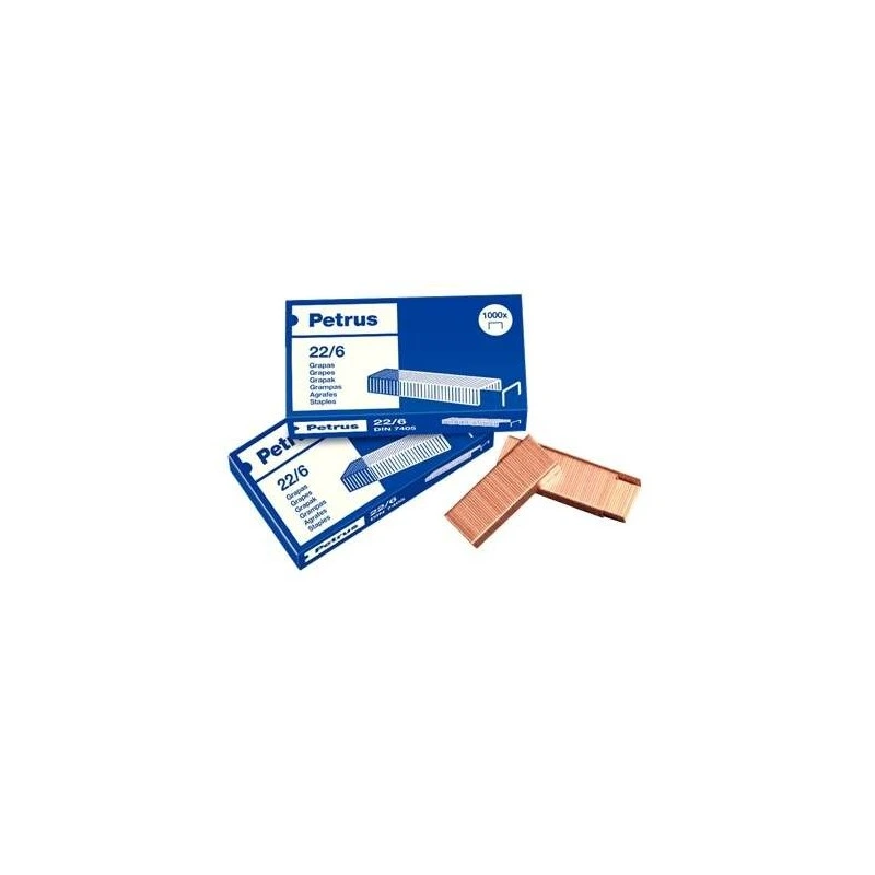Petrus Pack of 4 Boxes of 1000 22/6 Copper-Plated Staples - Up to 30 Sheets - 6mm Pin
