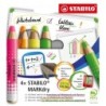 Stabilo MARKdry Neon Pacote de 4 marcadores de quadro branco + afia-lápis + pano de limpeza - Mina XXL 10mm - Madeira