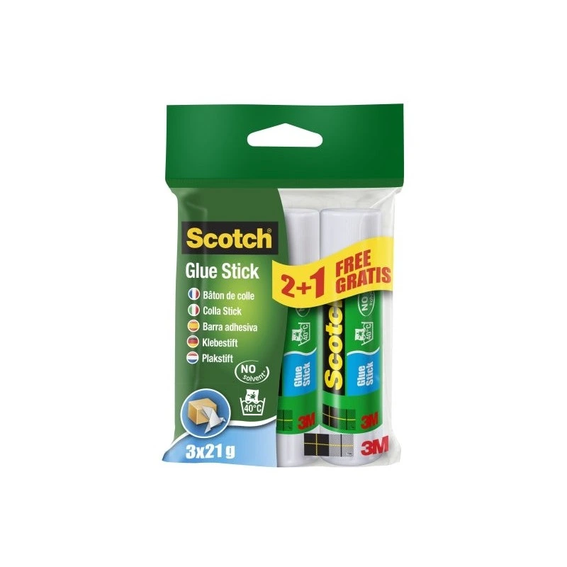 Scotch Pacote de 3 Bastões de Cola Adesiva Sólida - 21g por Unidade - Promoção 2 + 1 Grátis - Cor Transparente