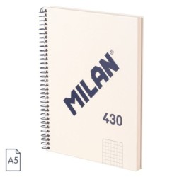 Cahier à Spirale Milan Série 1918 Format A5 Grille 5x5mm - 80 Feuilles de 95 gr/m2 - Micro-perforé, 2 Trous - Couleur Beige