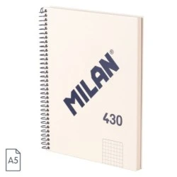 Cahier à Spirale Milan Série 1918 Format A5 Grille 5x5mm - 80 Feuilles de 95 gr/m2 - Micro-perforé, 2 Trous - Couleur Beige