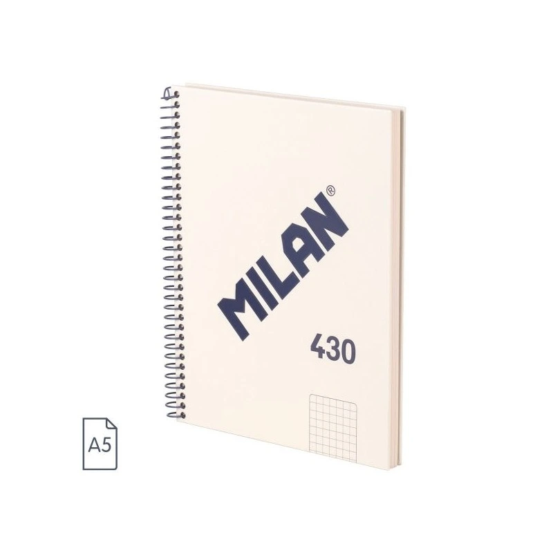 Cahier à Spirale Milan Série 1918 Format A5 Grille 5x5mm - 80 Feuilles de 95 gr/m2 - Micro-perforé, 2 Trous - Couleur Beige