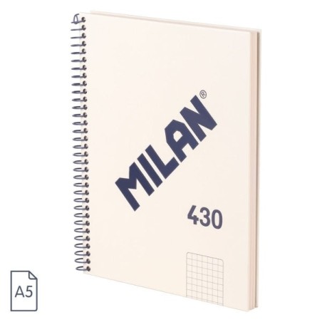 Cahier à Spirale Milan Série 1918 Format A5 Grille 5x5mm - 80 Feuilles de 95 gr/m2 - Micro-perforé, 2 Trous - Couleur Beige