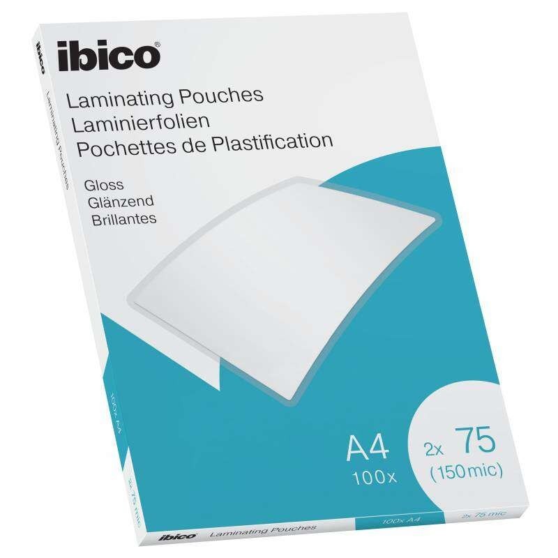 Ibico Caja de 100 Laminas de Plastificar Gloss A4 75 Micras - Acabado Cristalino de Alto Brillo - Plastifica Papel, Fotos