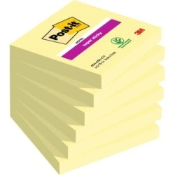 Post-It Super Sticky Pack de 6 Blocs de 90 Notas Adhesivas Reposicionables - Forma Cuadrada - 76x76mm - Color Amarillo Claro