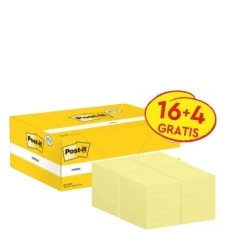 Post-It Pack de 20 Blocs de 100 Notas Adhesivas Reposicionables 38x51mm - Forma Rectangular - Color Amarillo Claro