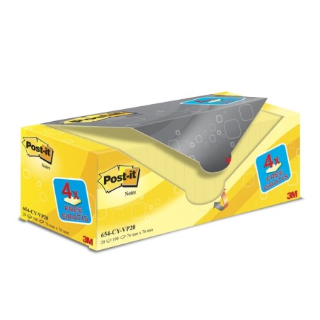 Pacote Post-It de 20 Blocos de 100 Notas Autoadesivas Reposicionáveis ​​- Formato Quadrado - 76x76mm - Cor Amarelo Claro