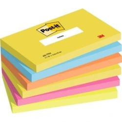 Post-It Pack of 6 Pads of 100 Repositionable Sticky Notes - Rectangular Shape - 76x127mm - Assorted Colors