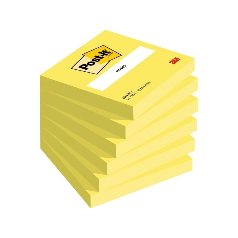 Pacote Post-It de 6 Blocos de 100 Notas Autoadesivas Reposicionáveis ​​- Formato Quadrado - 76x76mm - Cor Amarelo Neon