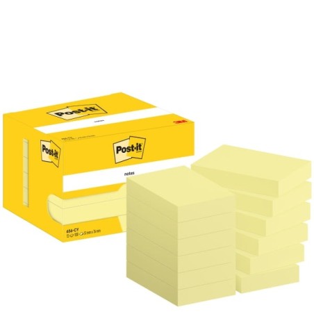 Post-It Pack of 12 Pads of 100 Repositionable Sticky Notes - Rectangular Shape - 51x76mm - Light Yellow Color