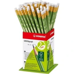 Expositor Stabilo GREENgraph com 60 lápis de grafite com borracha - mina HB 2,2 mm - madeira 100% cultivada de forma sustentável