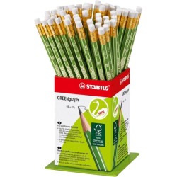 Stabilo GREENgraph Display with 60 Graphite Pencils with Rubber - HB Lead 2,2mm - 100% Sustainably Grown Wood - Green Body