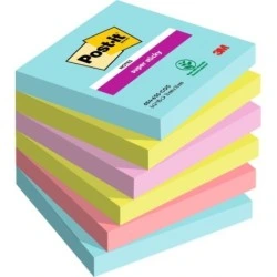 Post-It Super Sticky Pack of 6 Pads of 90 Repositionable Sticky Notes - Square Shape - 76x76mm - Assorted Colors