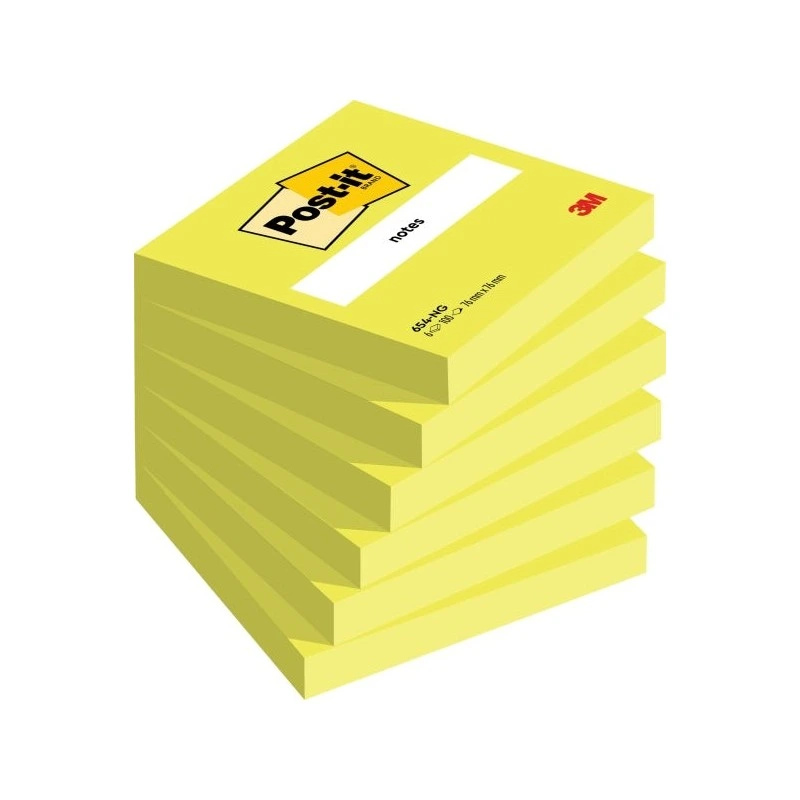 Post-It Pack of 6 Pads of 100 Repositionable Sticky Notes - Square Shape - 76x76mm - Color Green